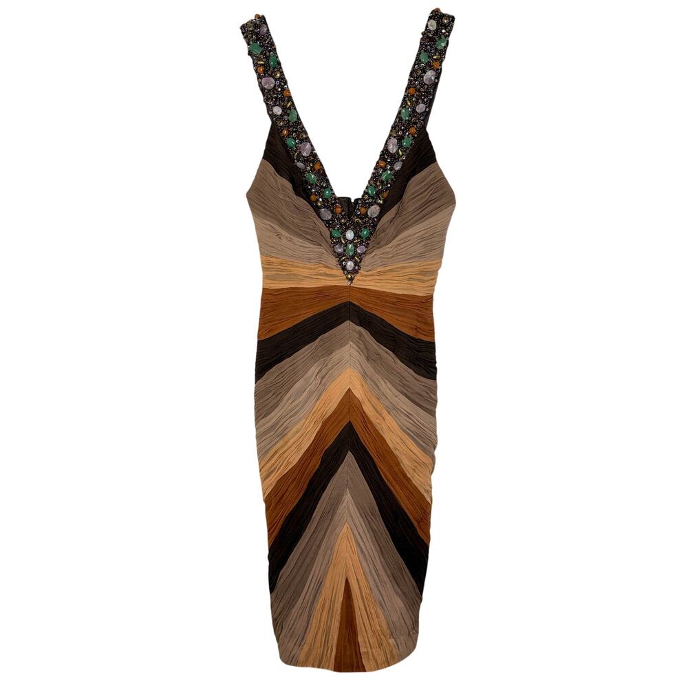 NEW Mandalay Stone Multi Silk Beaded Sequin Midi Evening Gown Dress Women Size 4